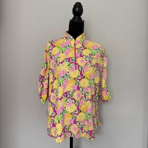 IBKÜL Lemon Print UPF 50 Golf Pullover Broadmoor Golf Club Pink Quarter Zip XXL